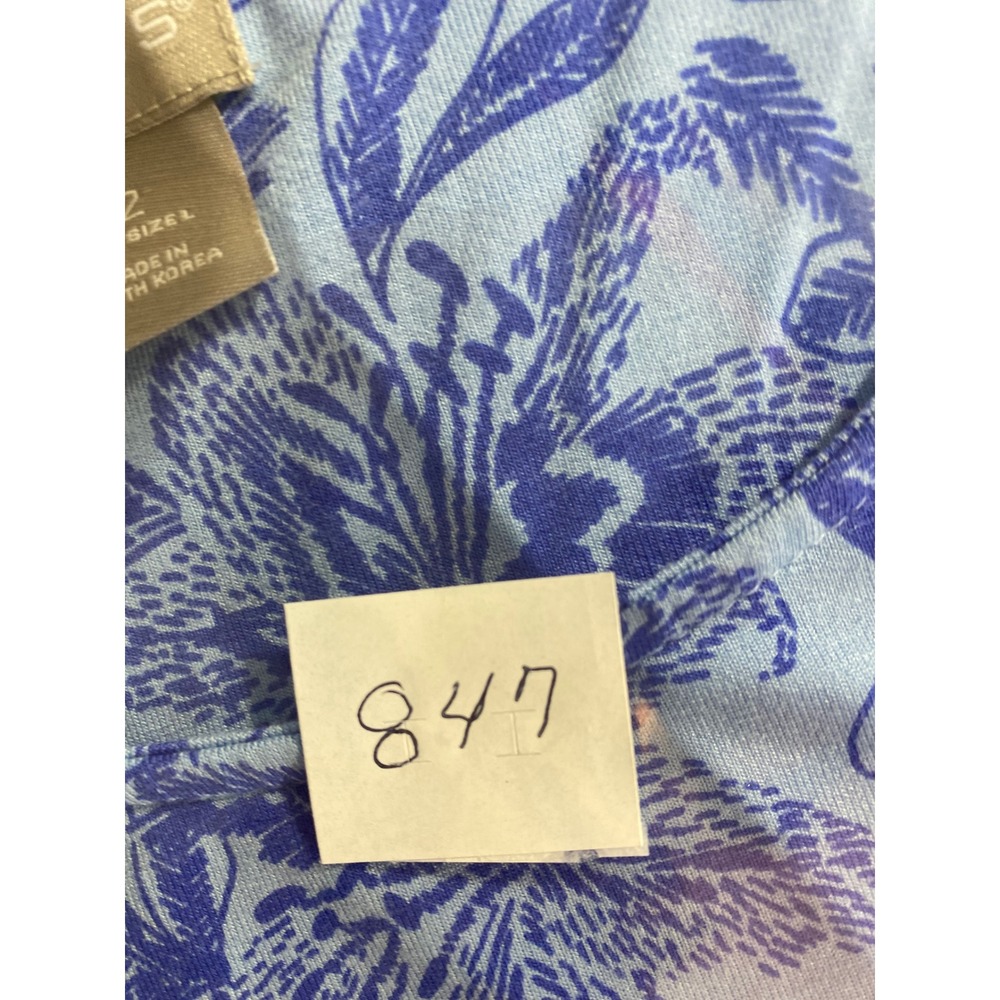 Chico's Cold Shoulder Top Women Size 2 Blue Excellent Floral Tropical Print - Picture 9 of 9